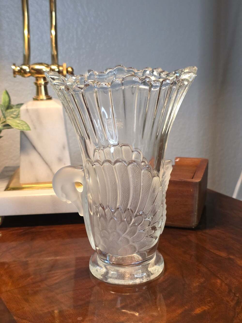 Vintage Mikasa Art Deco Swan Vase in Clear and Frosted Crystal